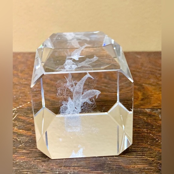 Solid Lead Crystal Laser Etched Swimming Dolphins Paperweight - Picture 15 of 16